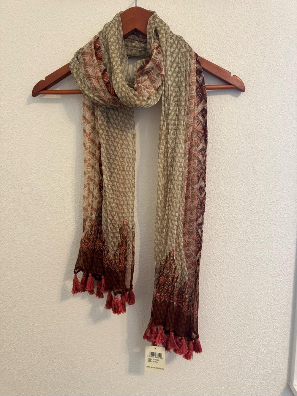 Lucky Brand Deco Geo Border Scarf NWT Multicolor Tassel Boho Wrap